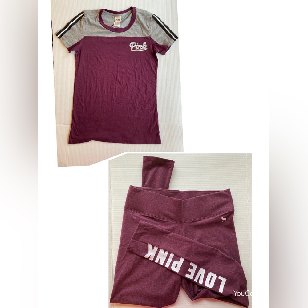 EUC Pink maroon short sleeve tee & Yoga pants leggings
